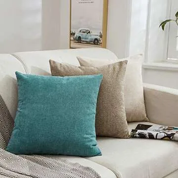 MERNETTE Pack of 2, Thick Chenille Decorative Square Throw Pillow Cover Cushion Covers Pillowcase, Home Decor Decorations for Sofa Couch Bed Chair 26x26 Inch/65x65 cm (Cream)