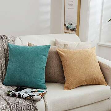 MERNETTE Pack of 2, Thick Chenille Decorative Square Throw Pillow Cover Cushion Covers Pillowcase, Home Decor Decorations for Sofa Couch Bed Chair 26x26 Inch/65x65 cm (Cream)