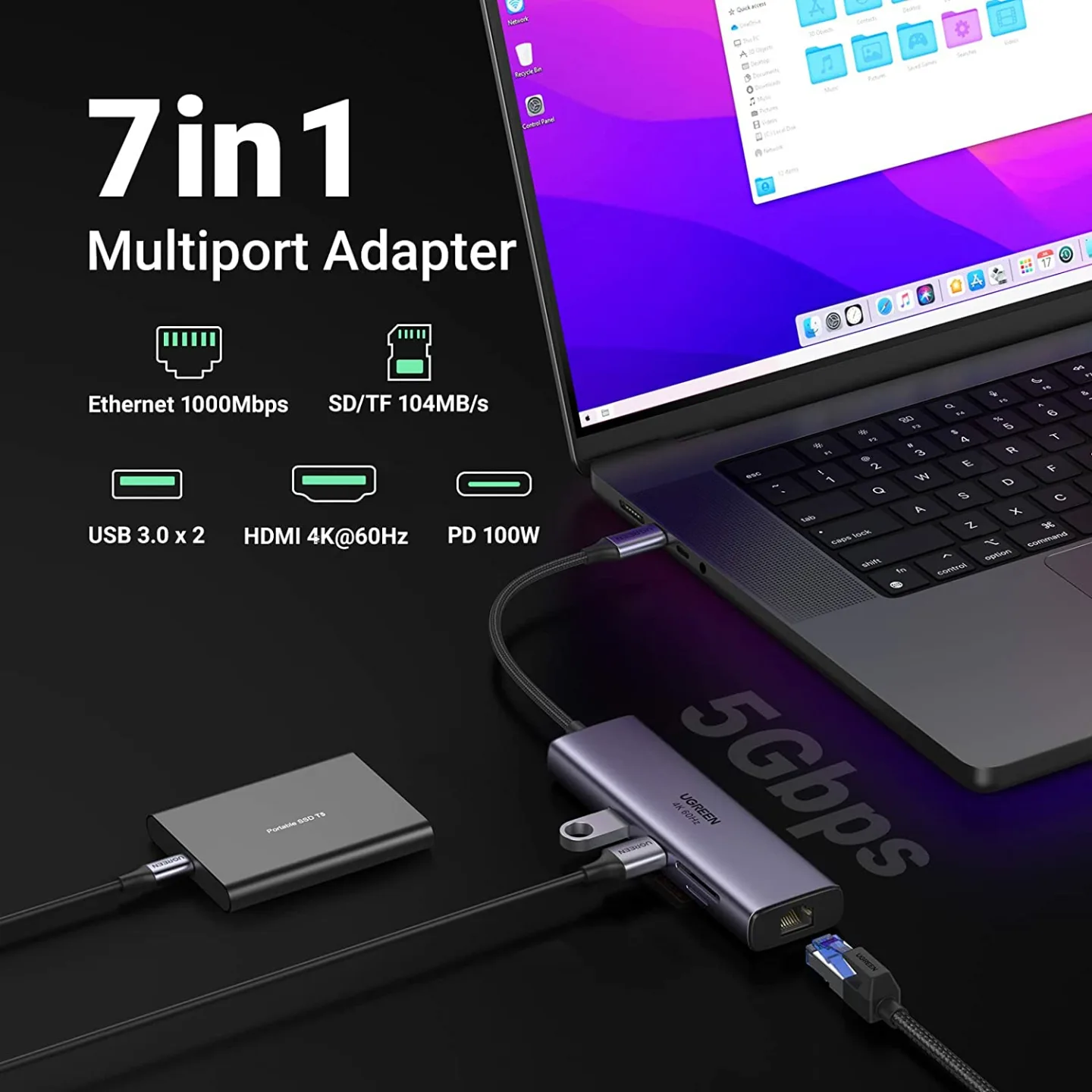 UGREEN 7-in-1 USB C Hub with 4K HDMI Output