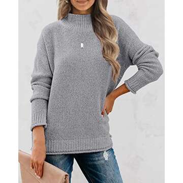 MEROKEETY Women's Long Sleeve Turtleneck Cozy Knit Sweater Casual Loose Pullover Jumper Tops, Grey, ...