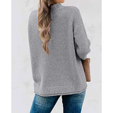 MEROKEETY Women's Long Sleeve Turtleneck Cozy Knit Sweater Casual Loose Pullover Jumper Tops, Grey, Medium