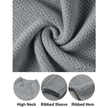 MEROKEETY Women's Long Sleeve Turtleneck Cozy Knit Sweater Casual Loose Pullover Jumper Tops, Grey, Medium