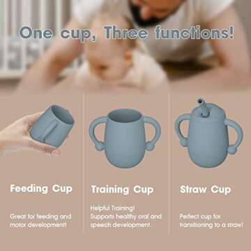 Cuddle Campus 100% Silicone Baby Training Cup, Shatterproof Toddler Sippy Cups with Straw, Open Cup ...
