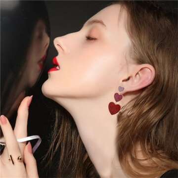 WCRAZYE Handmade Pink Red Heart Dangle Earrings for Women