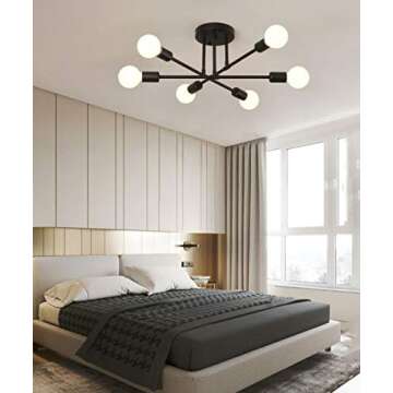 Dellemade Modern Sputnik Chandelier, 6-Light Ceiling Light, 6 LED Light Bulbs Included for Bedroom,Dining Room,Kitchen,Office (Black)