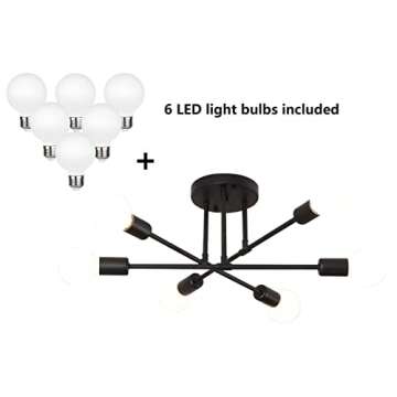 Dellemade Modern Sputnik Chandelier, 6-Light Ceiling Light, 6 LED Light Bulbs Included for Bedroom,Dining Room,Kitchen,Office (Black)