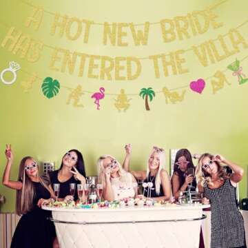 A Hot New Bride Has Entered The Villa Banner Garland for Love Island Themed Bachelorette Party Decorations