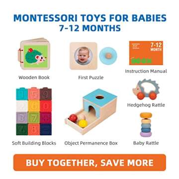 TOOKYLAND Montessori Toys for Babies 6-12 Months, 7 in 1 Learning Educational Set Wooden Toys (Inclu...