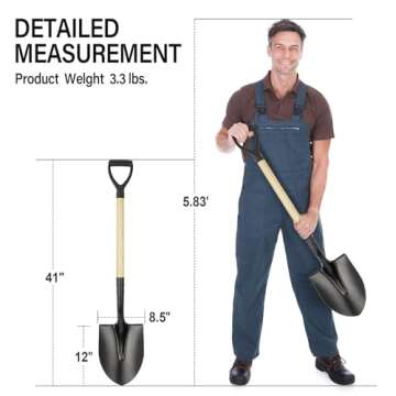 Shovel for Digging,Round Shovel, Garden Tool with D-Handle, 41 Inches in Overall Length, Wooden Handel Garden Shovel,Beach Shovel, Car Snow Shovel