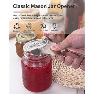 CYDW Mason Jar Opener Tool with No Lid Dents or Damage, Can Opener Manual Multi-Purpose, Easy Twist ...