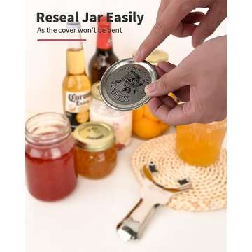 CYDW Mason Jar Opener Tool with No Lid Dents or Damage, Can Opener Manual Multi-Purpose, Easy Twist Manual Handheld Top Remover Utensil, Canning Supplies Tools and Bottle Opener, Made For Lifetime