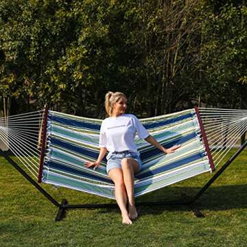 HENG FENG Double Hammock with Stand Included,2 Person Portable Outdoor Hammock with Hardwood Spreade...