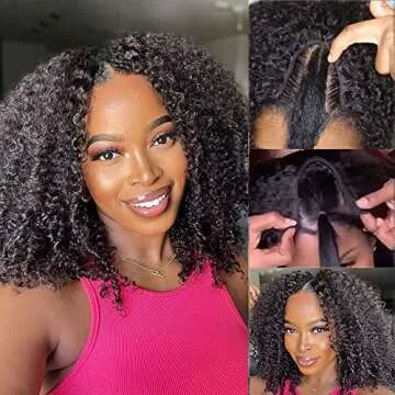 Nadula Side Part U Part Kinky Curly Wigs Human Hair Afro Curly Glueless Wig Beginner and Friendly No Glue No Leave Out Natural Scalp 150% Density 14inch