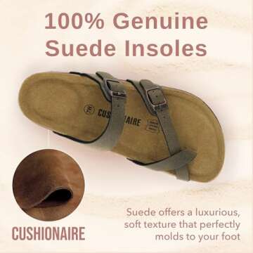 CUSHIONAIRE Women's Adjustable Summer Cork Footbed Sandals