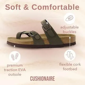CUSHIONAIRE Women's Adjustable Summer Cork Footbed Sandals