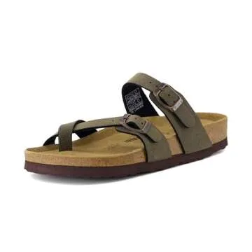 CUSHIONAIRE Women's Adjustable Summer Cork Footbed Sandals