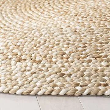 SAFAVIEH Natural Fiber Collection Area Rug - 7' Round, Natural & Ivory, Handmade Boho Charm Braided Jute, Ideal for High Traffic Areas in Living Room, Bedroom (NF804B)