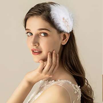 MWOOT Fascinator Feather Hair Clips, 4 Pieces for 1920s Costumes - Black White Barrette for Women, G...