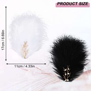 MWOOT Fascinator Feather Hair Clips, 4 Pieces for 1920s Costumes - Black White Barrette for Women, Girls, Ballet, Dance, Classic Skating, Dress Up