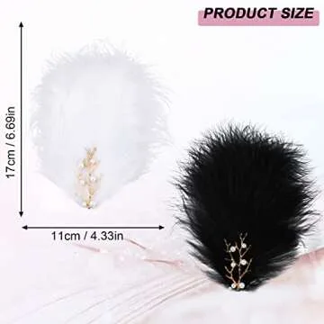 MWOOT Fascinator Feather Hair Clips, 4 Pieces for 1920s Costumes - Black White Barrette for Women, Girls, Ballet, Dance, Classic Skating, Dress Up