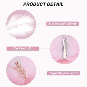 MWOOT Fascinator Feather Hair Clips, 4 Pieces for 1920s Costumes - Black White Barrette for Women, Girls, Ballet, Dance, Classic Skating, Dress Up