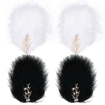 MWOOT Fascinator Feather Hair Clips, 4 Pieces for 1920s Costumes - Black White Barrette for Women, Girls, Ballet, Dance, Classic Skating, Dress Up