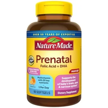 Nature Made Prenatal with Folic Acid + DHA, Daily Vitamin and Mineral Support, 90 Softgels