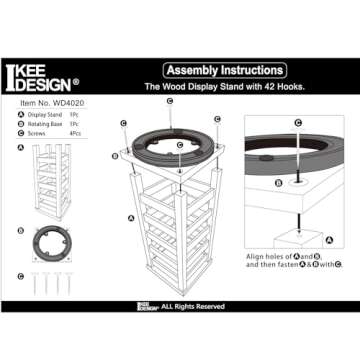 Ikee Design Exquisite Rotating Jewelry Tower- Natural Wood Finish- Showcase and Organize Your Collection with 42 Hooks- Easy Earring Display Stand- 5 Bars on Each Face for Maximum Storage -Oak Color