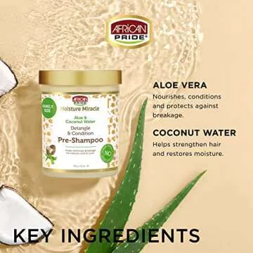 African Pride Moisture Miracle Aloe & Coconut Water Pre-Shampoo Detangler & Pre-conditioner - Helps Minimize Hair Breakage for Natural Coils & Curls, 18 oz.