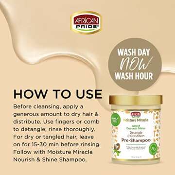 African Pride Moisture Miracle Aloe & Coconut Water Pre-Shampoo Detangler & Pre-conditioner - Helps Minimize Hair Breakage for Natural Coils & Curls, 18 oz.