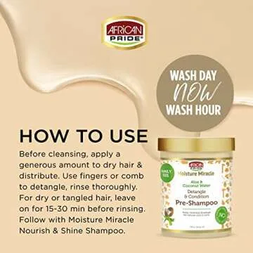 African Pride Moisture Miracle Aloe & Coconut Water Pre-Shampoo Detangler & Pre-conditioner - Helps Minimize Hair Breakage for Natural Coils & Curls, 18 oz.