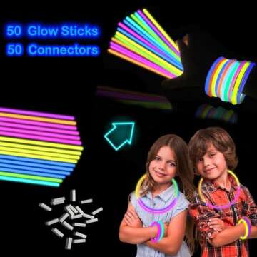Glow Sticks Party Pack 8"-50,Light up Bracelets & Necklaces Accessories for Kids, Valentines Day Neo...