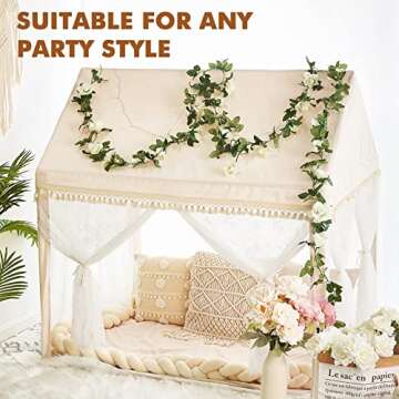 HAN-MM Kids Play Tent Large Playhouse with Mat/Star Light/Star Garland/Tassel Macrame Boho Style Indoor&Outdoor Play Tent for Kids, Neutral Color, 52x35x52, Lace Tassel