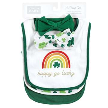 Hudson Baby Unisex Baby Cotton Bib and Headband or Caps Set, St Patricks Rainbow, One Size