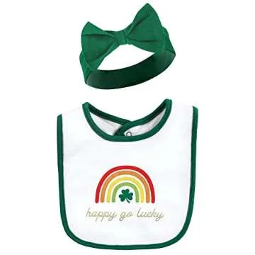 Hudson Baby Unisex Baby Cotton Bib and Headband or Caps Set, St Patricks Rainbow, One Size