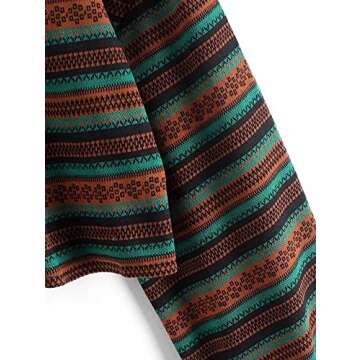 ZAFUL Women's Tribal Ethnic Graphic Cropped Knitwear Bohemian Long Sleeve Pullover Sweater Boho Drop Shoulder Knitted Top Multicolored