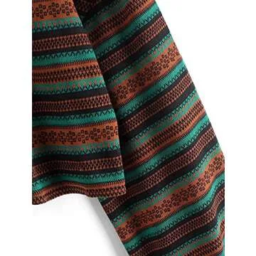 ZAFUL Women's Tribal Ethnic Graphic Cropped Knitwear Bohemian Long Sleeve Pullover Sweater Boho Drop Shoulder Knitted Top Multicolored