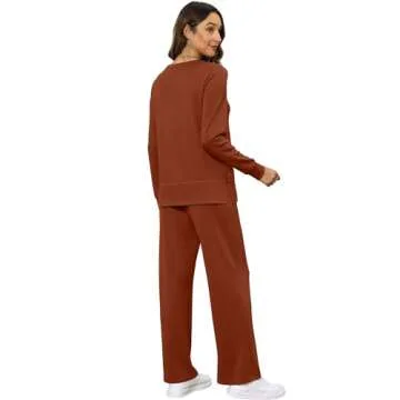 XIEERDUO Women's 2 Piece Sets Long Sleeve Tracksuit Two Piece Lounge Set Wide Leg Loungewear Halloween Outfits for Women Casual Fall Caramel L