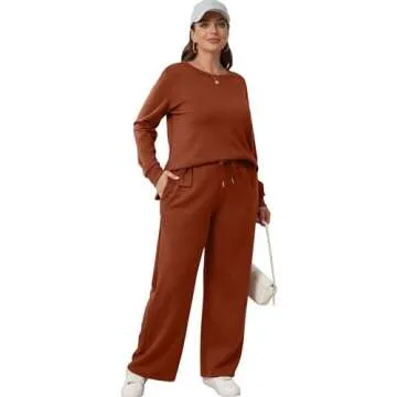 XIEERDUO Women's 2 Piece Sets Long Sleeve Tracksuit Two Piece Lounge Set Wide Leg Loungewear Halloween Outfits for Women Casual Fall Caramel L