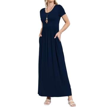 EUOVMY Casual Dresses for Women Loose Plain Wedding Guest Bridesmaid A-line Short Sleeve Sundress Pa...
