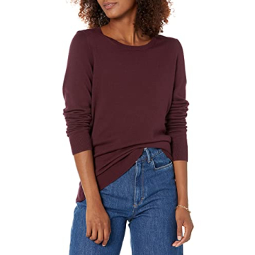 Amazon Essentials Women's Long-Sleeve Lightweight Crewneck Sweater in Burgundy - Perfect for All Siz...