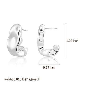 Chunky Silver Statement Geometric Earrings For Women Trendy Chrome Minimalist Hammered Stud Irregular Hoop Earrings For Women Jewelry Gift