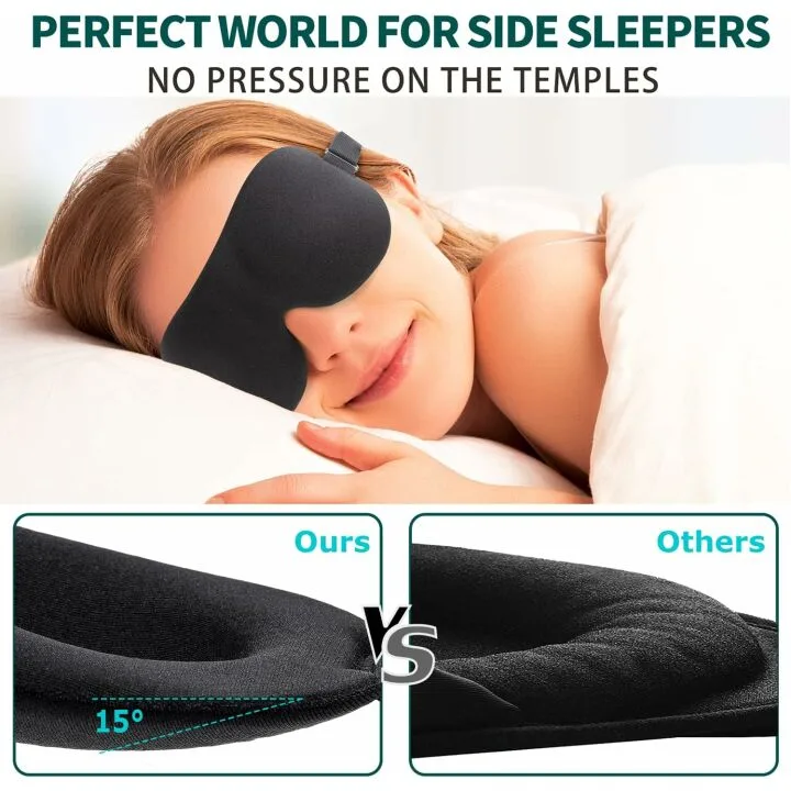3D Sleep Mask for Back and Side Sleepers, 100% Light Blocking
