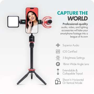 Movo iVlog1 Vlogging Kit for iPhone - Lightning Compatible YouTube Starter Kit - with Shotgun Microp...