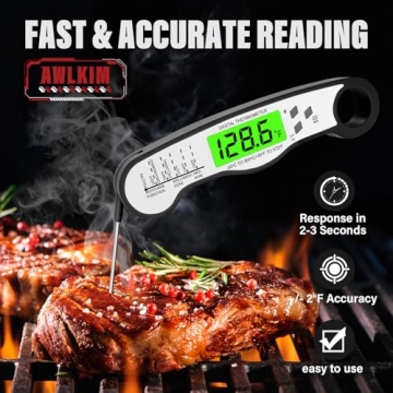 Fast Instant Read Meat Thermometer with Backlight - Waterproof Digital Food Probe for Grilling, Cook...