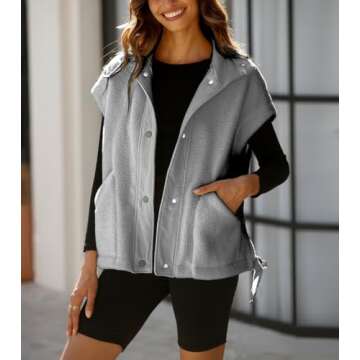 Yozazzy Women's Oversized Fleece Vest Casual Sleeveless Fuzzy Sherpa Jacket Winter Warm Button Down ...