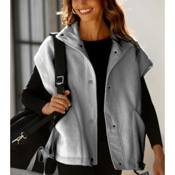 Yozazzy Women's Oversized Fleece Vest Casual Sleeveless Fuzzy Sherpa Jacket Winter Warm Button Down Outerwear with Pockets(Grey-L)
