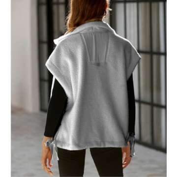 Yozazzy Women's Oversized Fleece Vest Casual Sleeveless Fuzzy Sherpa Jacket Winter Warm Button Down Outerwear with Pockets(Grey-L)