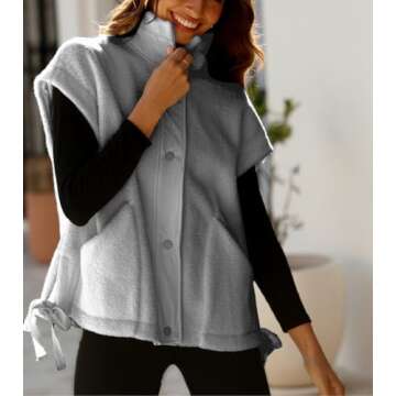 Yozazzy Women's Oversized Fleece Vest Casual Sleeveless Fuzzy Sherpa Jacket Winter Warm Button Down Outerwear with Pockets(Grey-L)