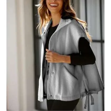 Yozazzy Women's Oversized Fleece Vest Casual Sleeveless Fuzzy Sherpa Jacket Winter Warm Button Down Outerwear with Pockets(Grey-L)